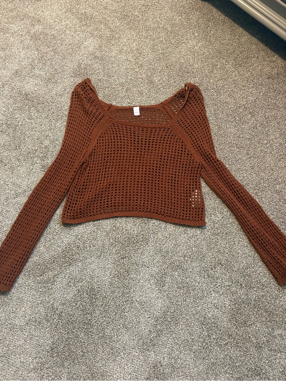 Old Navy Brown Open-Knit Cropped Crewneck Sweater